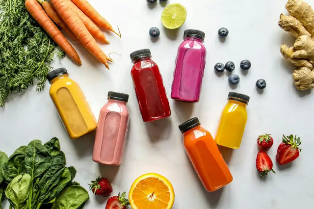 Colorful detox smoothies with natural ingredients for poor detoxification support
