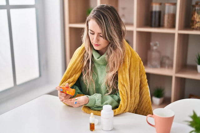 Person experiencing histamine-related symptoms like headaches and hives